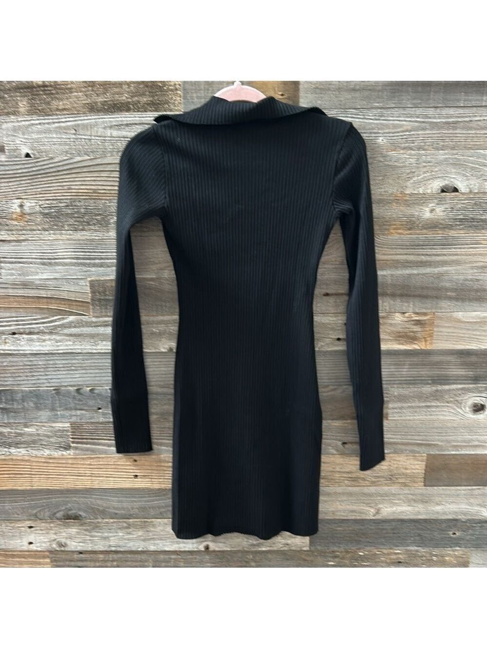 Cotton Citizen Ibiza Long Sleeve Polo Dress in Ribbed Black Size Small - Picture 5 of 10